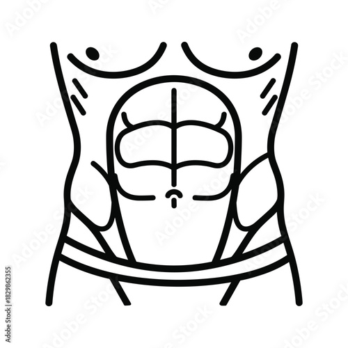 Human Torso with Six-Pack Abs Line Art Icon - Fitness, Bodybuilding & Anatomy Symbol