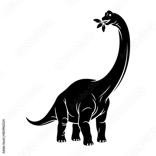 Silhouette of a brachiosaurus eating leaves on a white background art