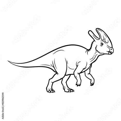 Outline illustration of a parasaurolophus dinosaur on a white background