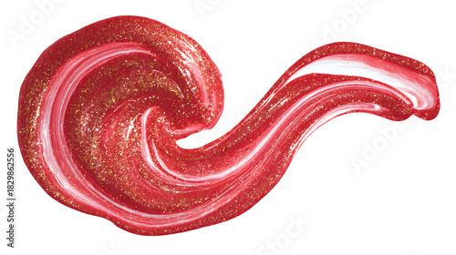 Red liquid swirl with glitter effect for vibrant holiday design isolated on white background