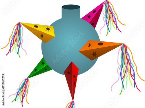 A piñata is a clay or cardboard pot, or a wire structure covered in papier-mâché, decorated with colored paper.