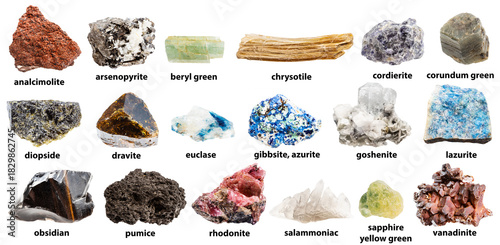 set of samples of rocks with names isolated