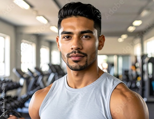 Determined young man exercising in a modern gym for fitness and well-being