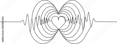  Continuous line heart that expands outwards like sound waves.