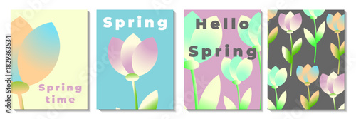 Gradient flowers with leaves. The spring season.Elements for postcards, banners, invitations, posts,posters, mobile applications, advertising