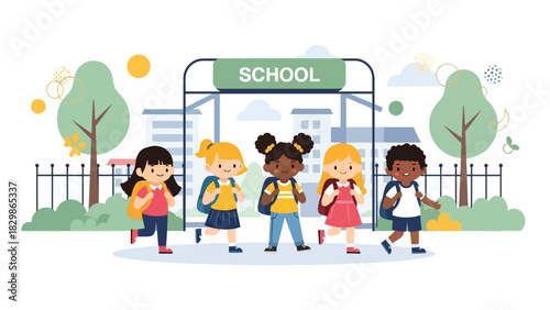 Students lining up outdoors for morning assembly at school. Ideal for education systems, student routines, discipline, and daily school activity visuals.