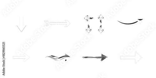 Assorted Arrow Icons with Varied Designs direction isolated on a transparent background