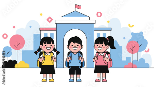 Students lining up outdoors for morning assembly at school. Ideal for education systems, student routines, discipline, and daily school activity visuals.