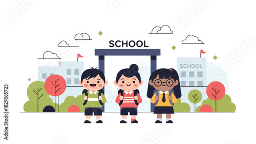 Students lining up outdoors for morning assembly at school. Ideal for education systems, student routines, discipline, and daily school activity visuals.