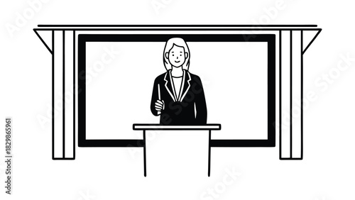 Woman in suit at podium with pen in front of whiteboard businesswoman teacher
