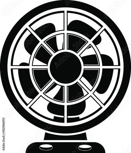 Classic desk fan with protective grille and blades in bold silhouette