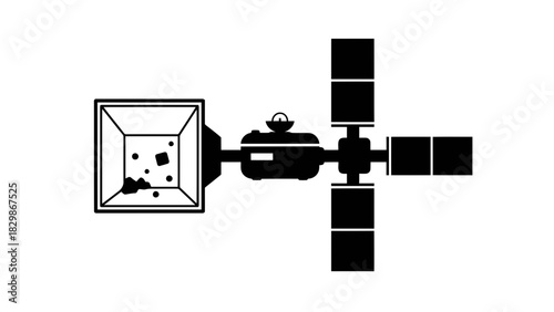 Stylized space station with cargo bay isolated on white background