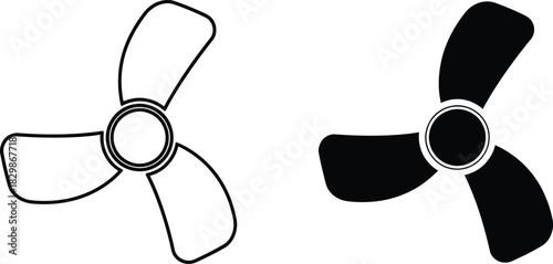 Two distinct fan blade designs one outlined and one solid black silhouette