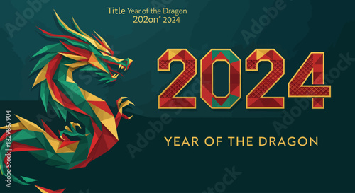 Geometric Poly Low Poly Chinese Zodiac 2024 Year of the Dragon