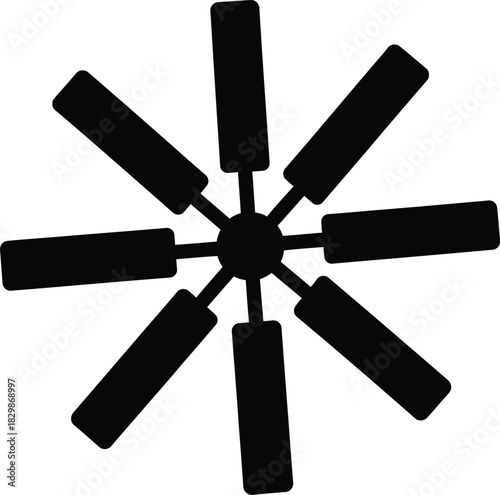 Abstract starburst or asterisk shape with eight radiating rectangular blades silhouette
