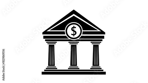 Bank Building Icon – Financial Institution with Dollar Symbol Vector Illustration