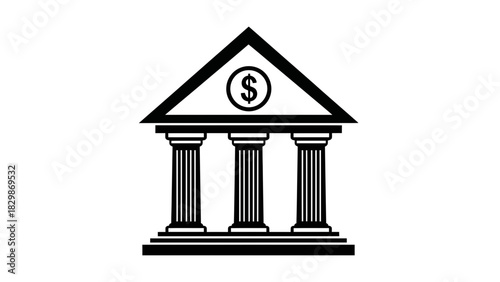 Bank Building Icon – Financial Institution with Dollar Symbol Vector Illustration