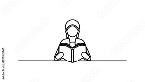 Person reading book line art continuous drawing Keywords: person, reading, book, line art, continuous drawing, single line, minimalist, abstract