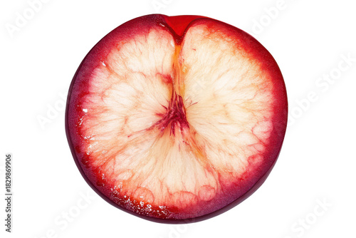 Close up of a juicy nectarine slice isolated on transparent background. Nectarine slice isolated on white background.