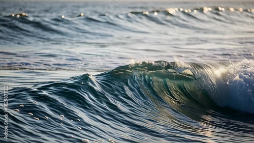 Ocean Waves Rolling and Breaking in the Sunlight on a Beautiful Day.