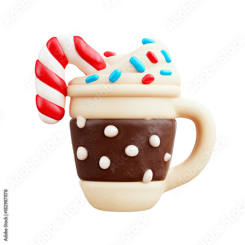 Delicious hot chocolate topped with whipped cream and colorful sprinkles, perfect for winter festivities.