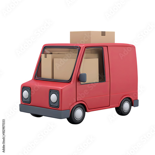Illustration of a red delivery van with cargo boxes for logistics and transportation imagery.