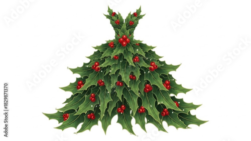 Festive holly berry dress design for Christmas celebrations, unique holiday fashion, botanical elegance, and cheerful seasonal greetings, originally a vector