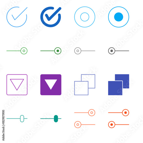 Flat Colored UI Control Icon Set in Outline and Solid Style for Form Input and Interaction Elements