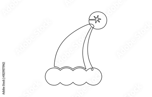 One continuous line drawing of Christmas Santa Claus hat.