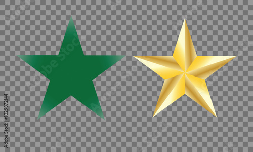 Two contrasting stars one green and one golden on a transparent background