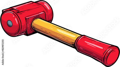 Cartoon style red and yellow rubber mallet with a soft head, essential hand tool for construction and carpentry work