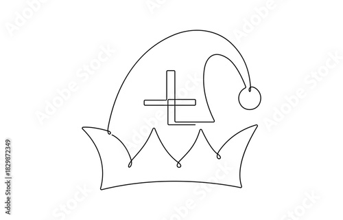 One continuous line drawing of Christmas Santa Claus hat.