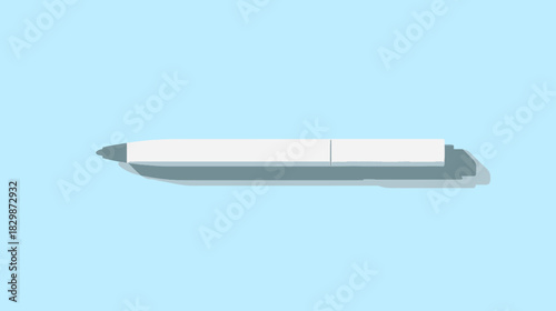 Minimalist white pen on a light blue background with a subtle shadow, representing writing, creativity, education, and digital work