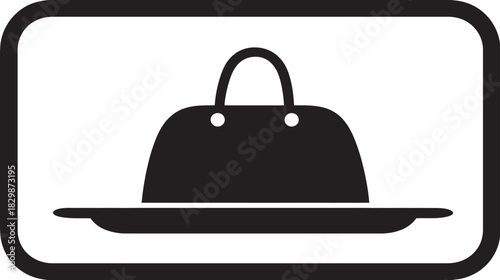 Stylized black icon of a food delivery cloche shaped like a handbag on a plate, representing premium takeout or meal service.