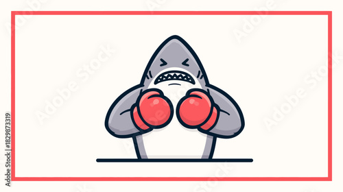 Fierce Cartoon Shark Mascot with Red Boxing Gloves, Ready for a Fight. Power and Determination Vector Illustration