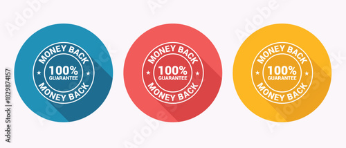 Money back 100 percent guarantee circle badge icon set