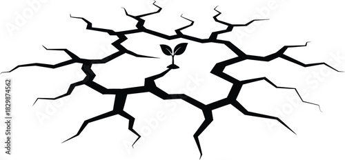 A minimalist vector illustration of a resilient green sprout emerging from deep, cracked ground, symbolizing new beginnings, enduring hope, and life's triumph over adversity