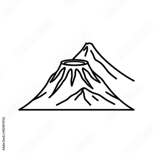 Volcano and Mountain Line Art Icon with Crater