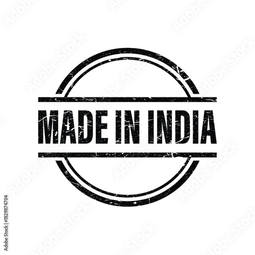 Grunge Circle Stamp with Made in India Text Isolated