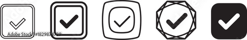 Diverse checkmark icons collection for digital design and user interface elements indicating approval, completion, and success Vector