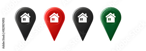 a set of four vector icons in red, black, and green on a transparent background.