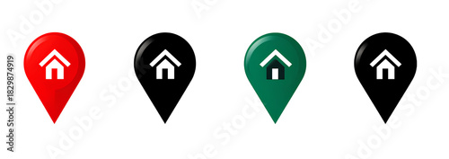 a set of four vector icons in red, black, and green on a transparent background.