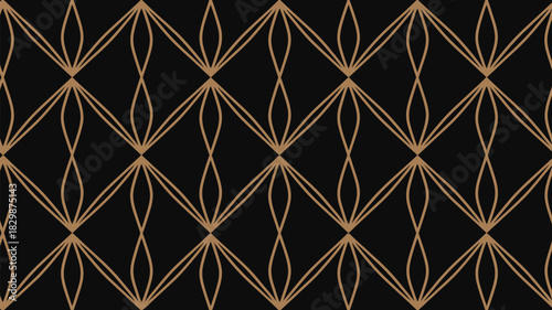 A repeating pattern of tan diamond and curved shapes on a black background creating a geometric design