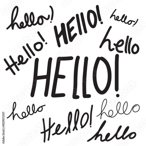 Hello! symbol, greeting Hand drawn scribble script calligraphy brush storke element icon illustration