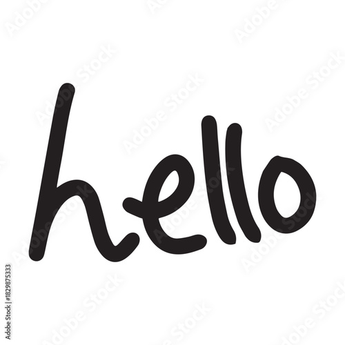 Hello! symbol, greeting Hand drawn scribble script calligraphy brush storke element icon illustration