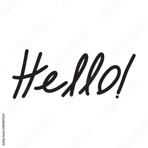 Hello! symbol, greeting Hand drawn scribble script calligraphy brush storke element icon illustration