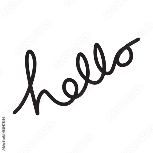 Hello! symbol, greeting Hand drawn scribble script calligraphy brush storke element icon illustration