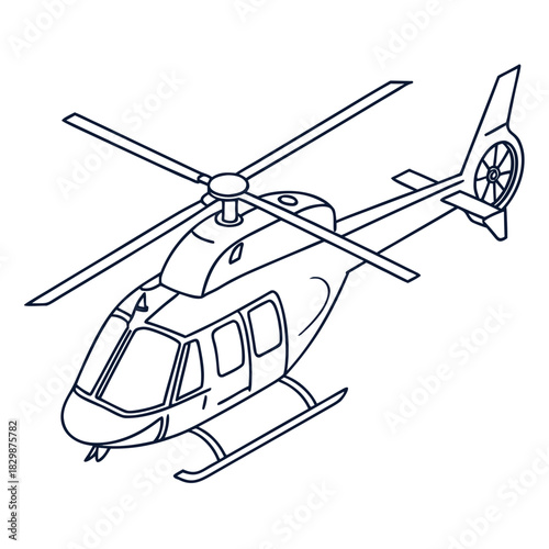 A simple outline drawing of a modern helicopter with two main rotor blades and a tail rotor viewed from a three quarter perspective