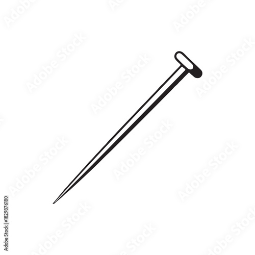 Metal sharp long pin outline vector flat illustration design