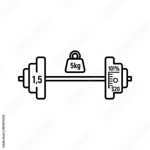 Fitness & Financial Goals: Barbell Icon with 5kg Weight, 101% Progress, and $20 Target